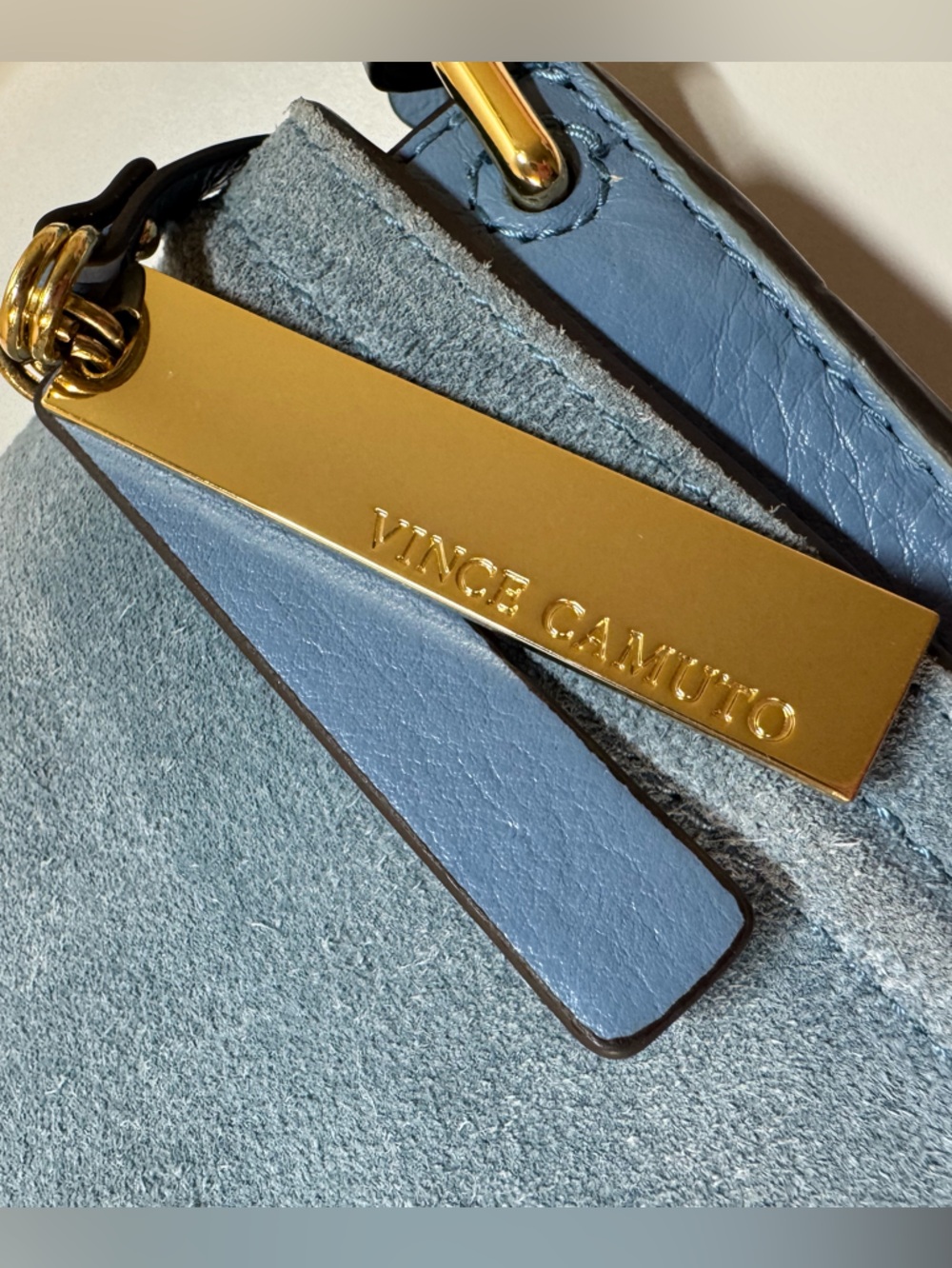Vince Camuto Ancel Flap Crossbody Suede and Leather - Blue Haven - Picture 9 of 13
